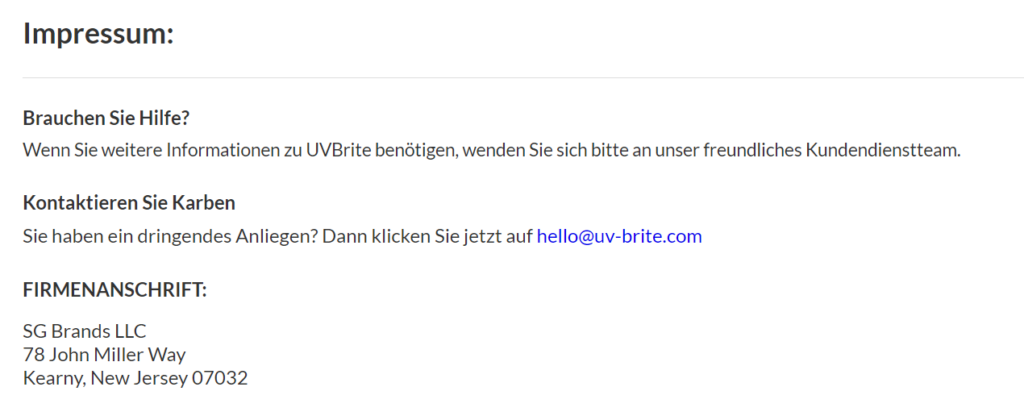 UVBrite impressum